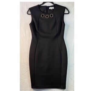 Calvin Klein PonteKnit Black Sleeveless Sheath Dress with Metal Grommet Neckline